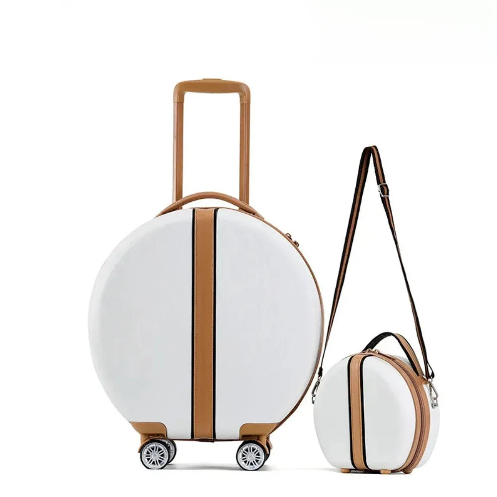Travel Round Suitcase Trolley on wheels with Shoulder Bag Set