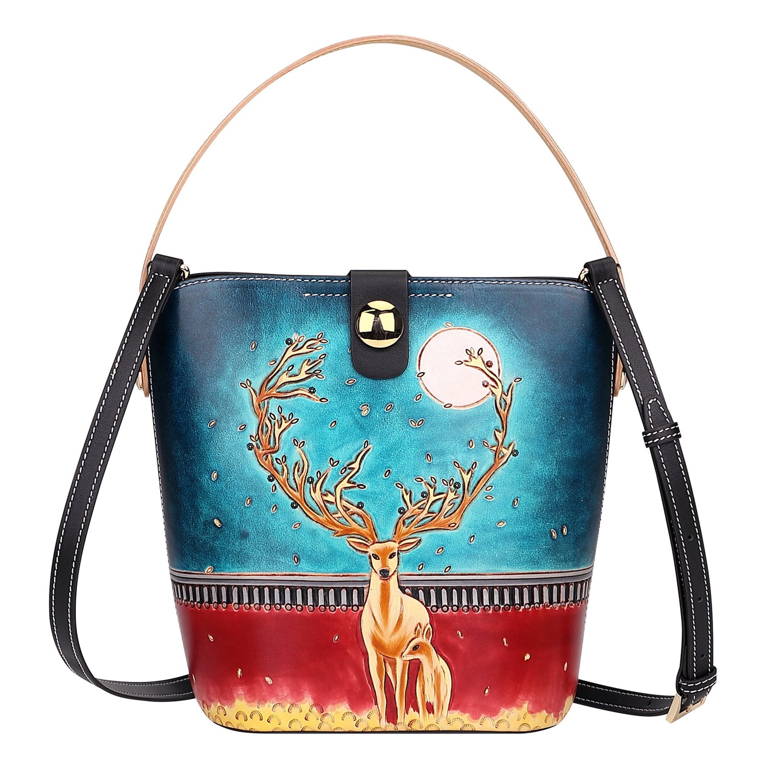 PIJUSHI Leather Satchel Bags Women Hand Painted