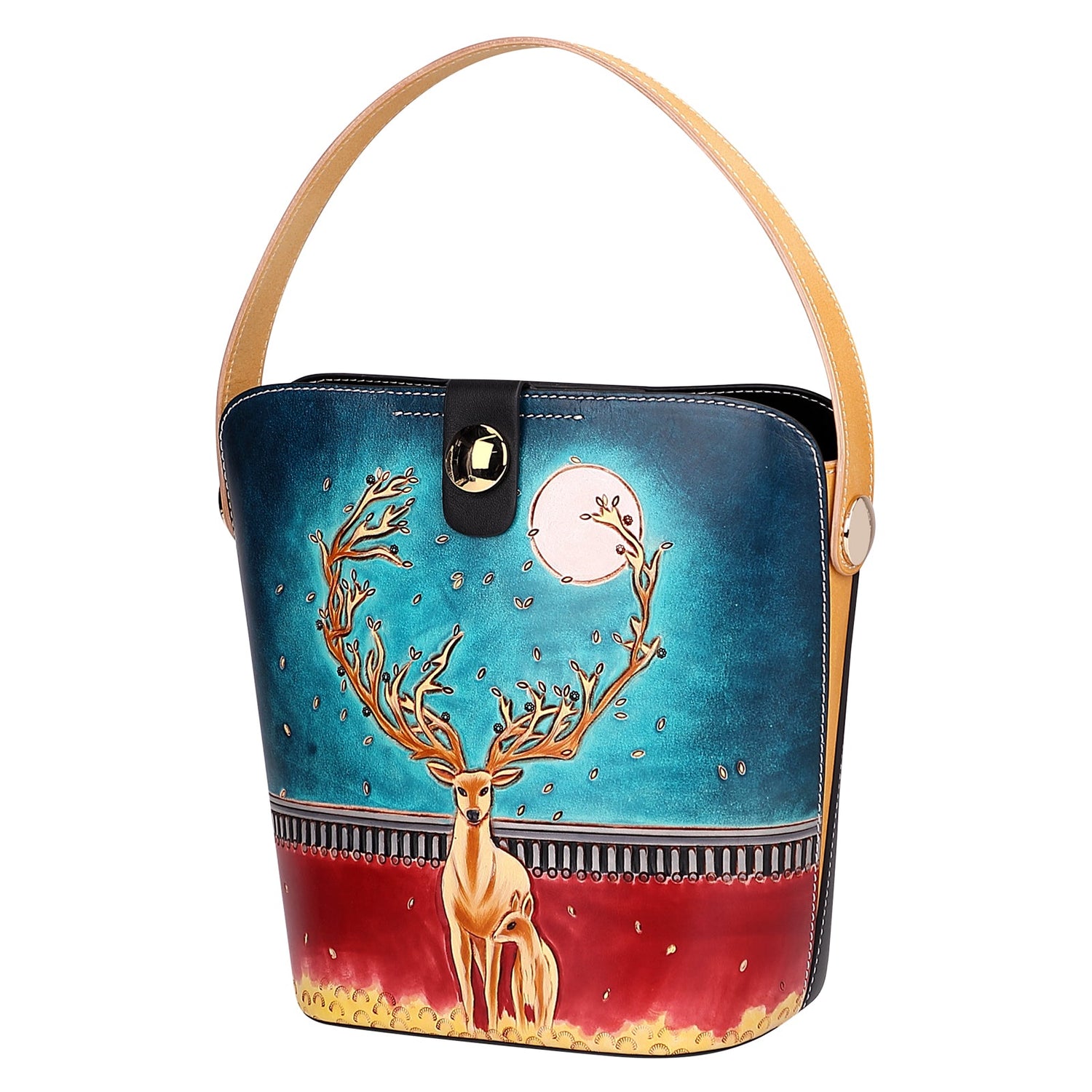 PIJUSHI Leather Satchel Bags Women Hand Painted